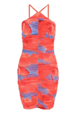 Quiz Holiday|Summer Dresses>Orange Floral Mesh Bodycon Mini Dress