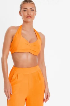Quiz Summer Tops|Crop Tops>Orange Halter Neck Crop Top