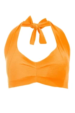 Quiz Summer Tops|Crop Tops>Orange Halter Neck Crop Top
