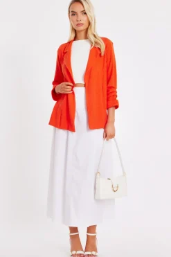 Quiz Workwear|Trending: Red>Textured Ruched Sleeve Blazer