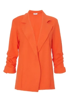 Quiz Workwear|Trending: Red>Textured Ruched Sleeve Blazer