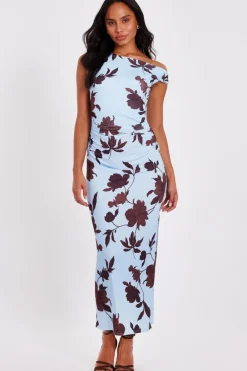 Quiz Day At The Races|Summer Clothes>Pale Blue Floral Asymmetric Midaxi Dress