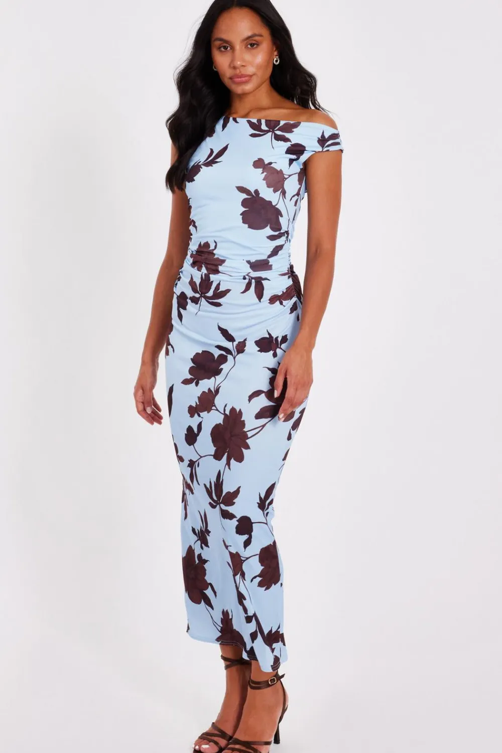 Quiz Day At The Races|Summer Clothes>Pale Blue Floral Asymmetric Midaxi Dress