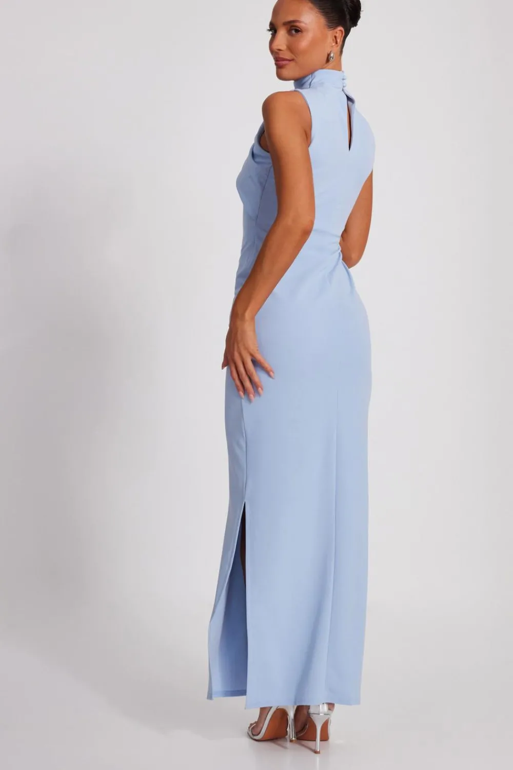 Quiz Prom Dresses|Prom & Ball>Pale Blue High Neck Maxi Dress