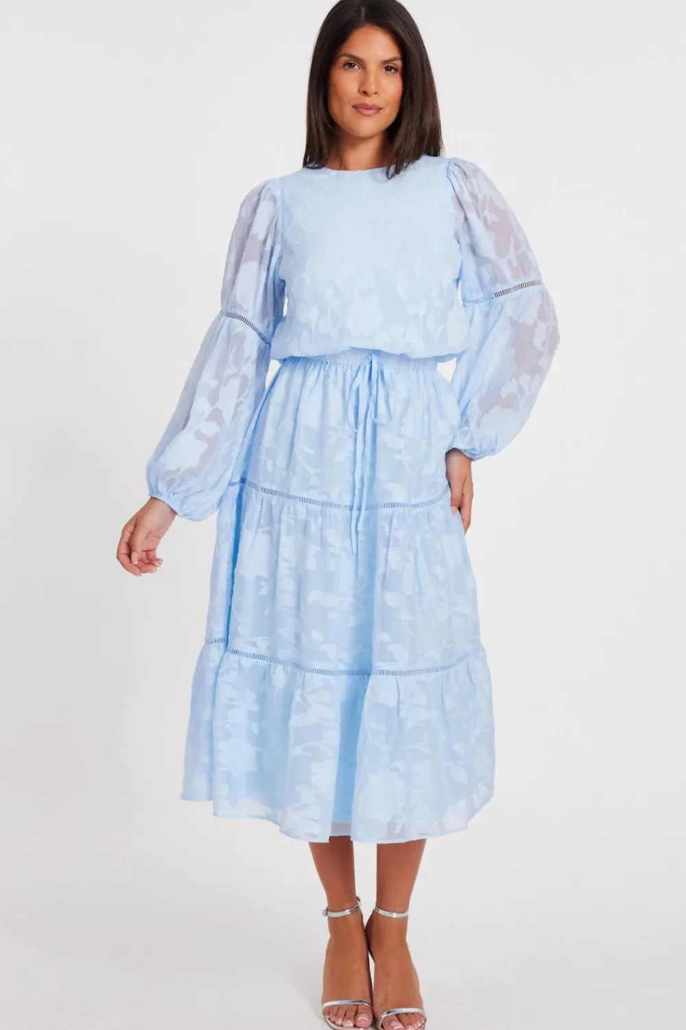 Quiz Summer Clothes|Modest>Pale Blue Jacquard Midi Dress