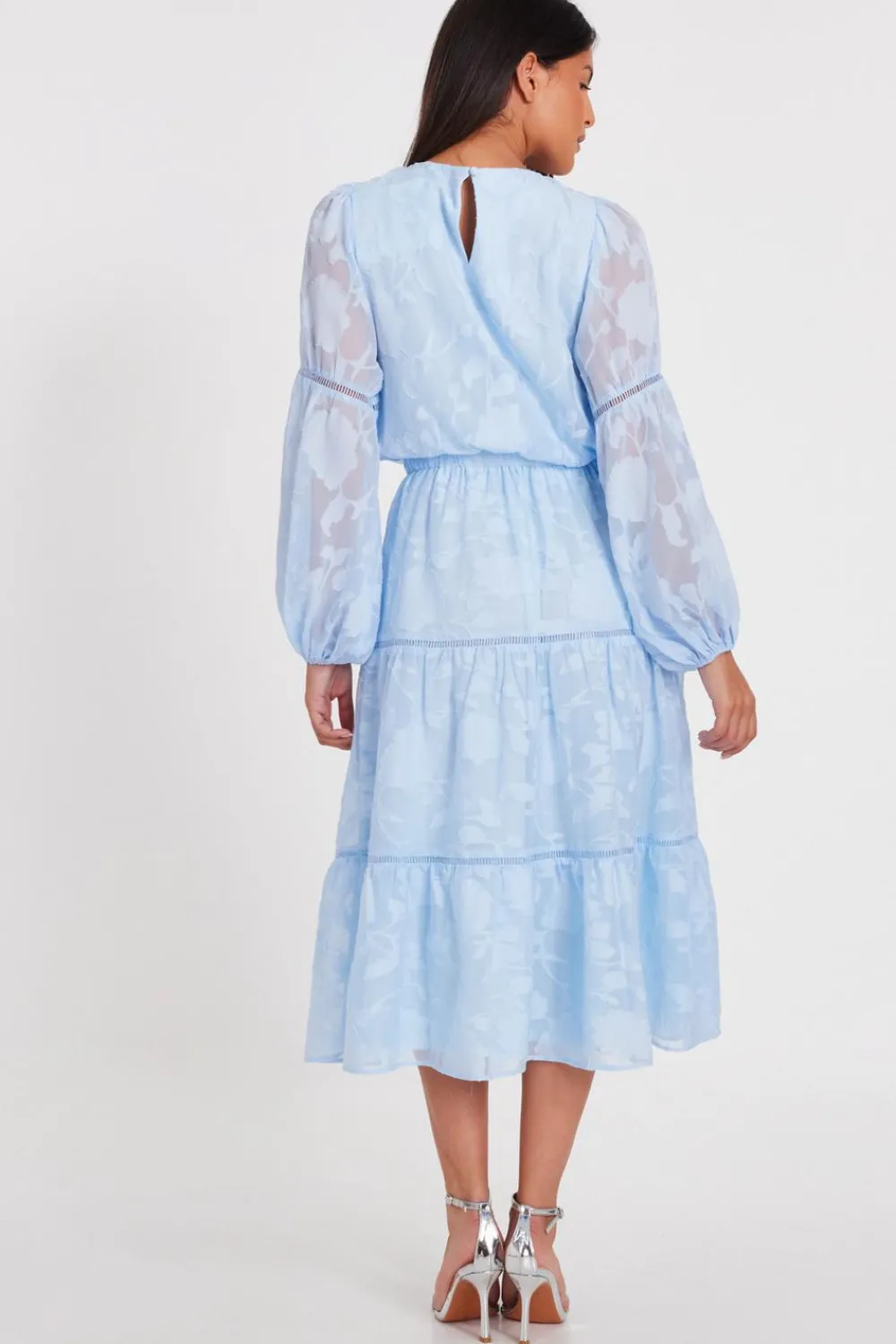 Quiz Summer Clothes|Modest>Pale Blue Jacquard Midi Dress