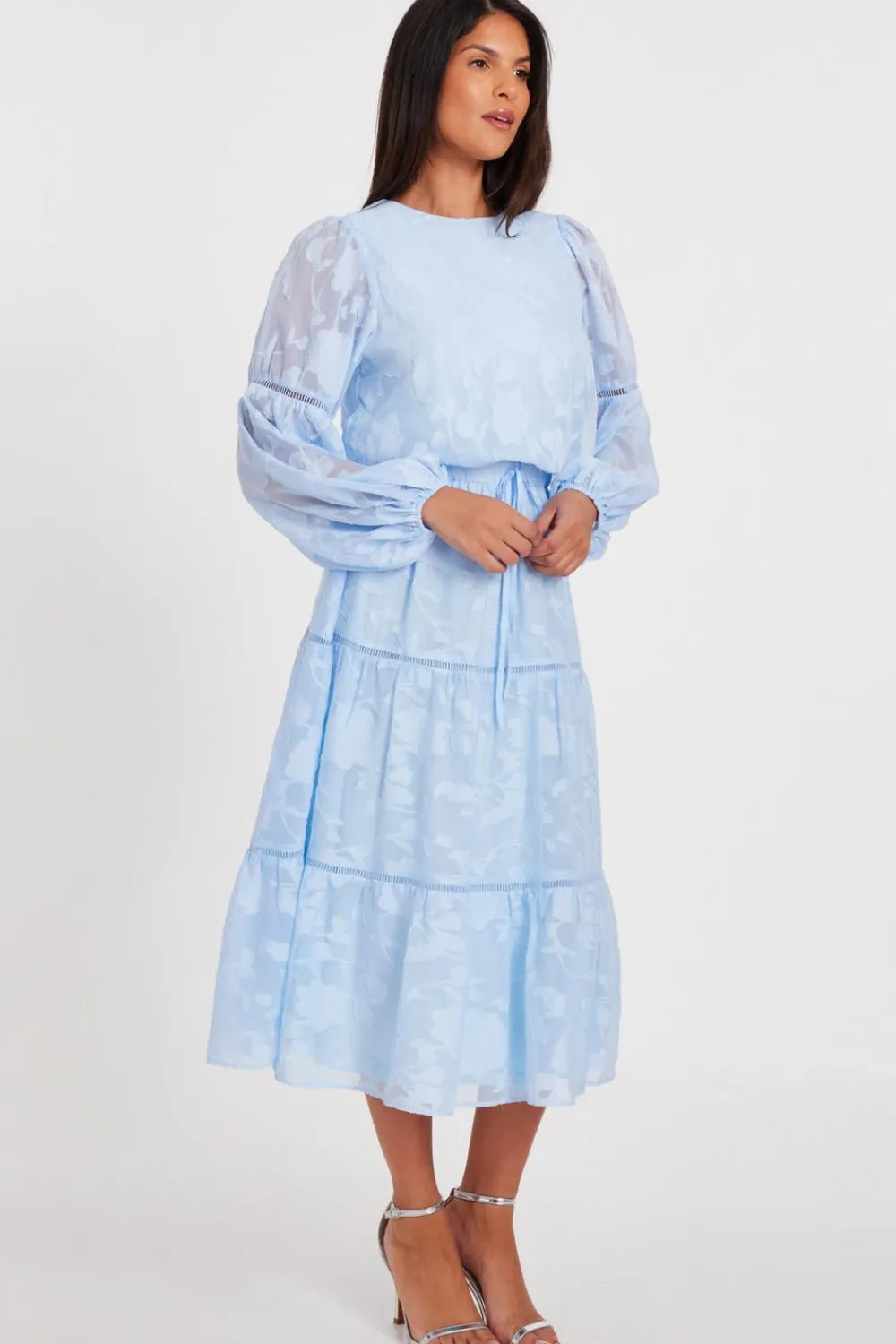 Quiz Summer Clothes|Modest>Pale Blue Jacquard Midi Dress