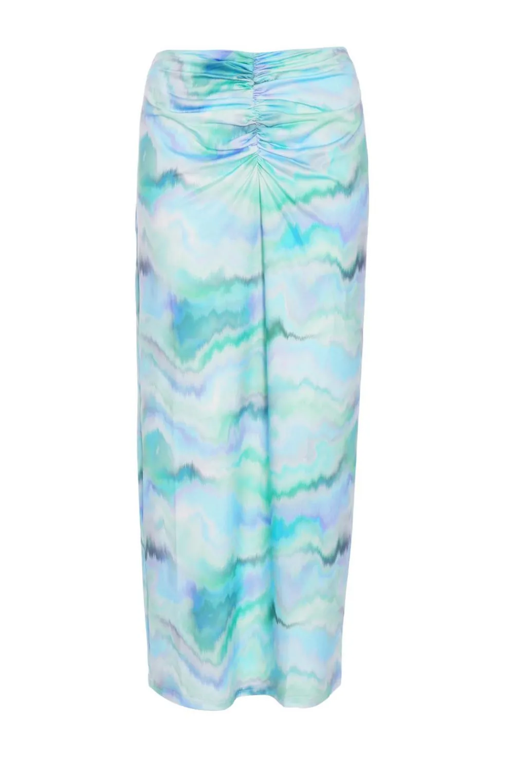 Quiz Skirts|Holiday>Pale Blue Marble Print Ruched Midi Skirt