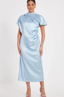 Quiz Day At The Races|Christening Guest>Pale Blue Satin Midi Dress