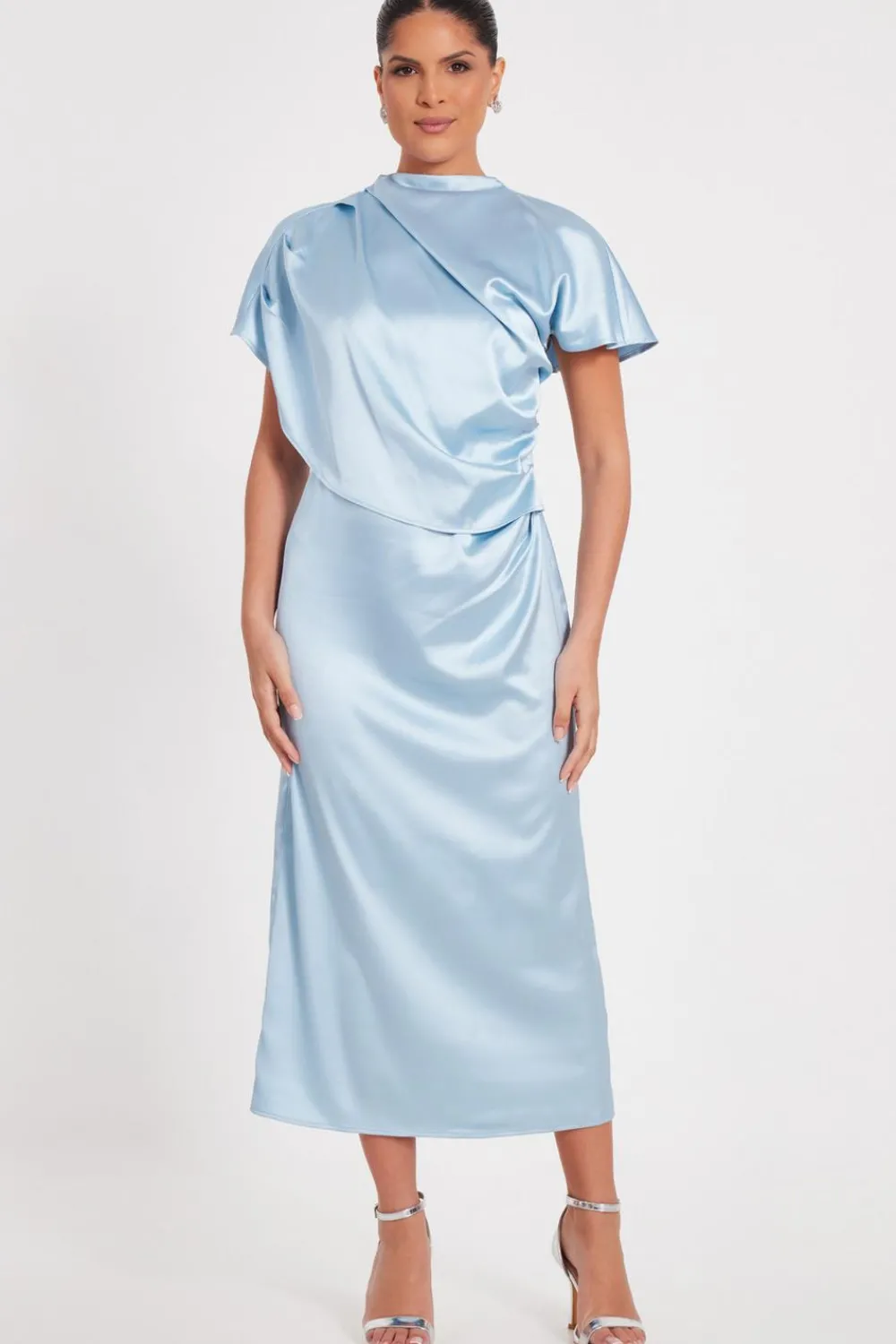 Quiz Day At The Races|Christening Guest>Pale Blue Satin Midi Dress
