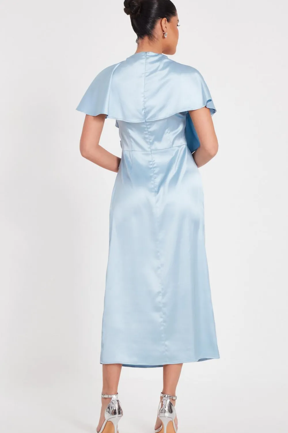 Quiz Day At The Races|Christening Guest>Pale Blue Satin Midi Dress