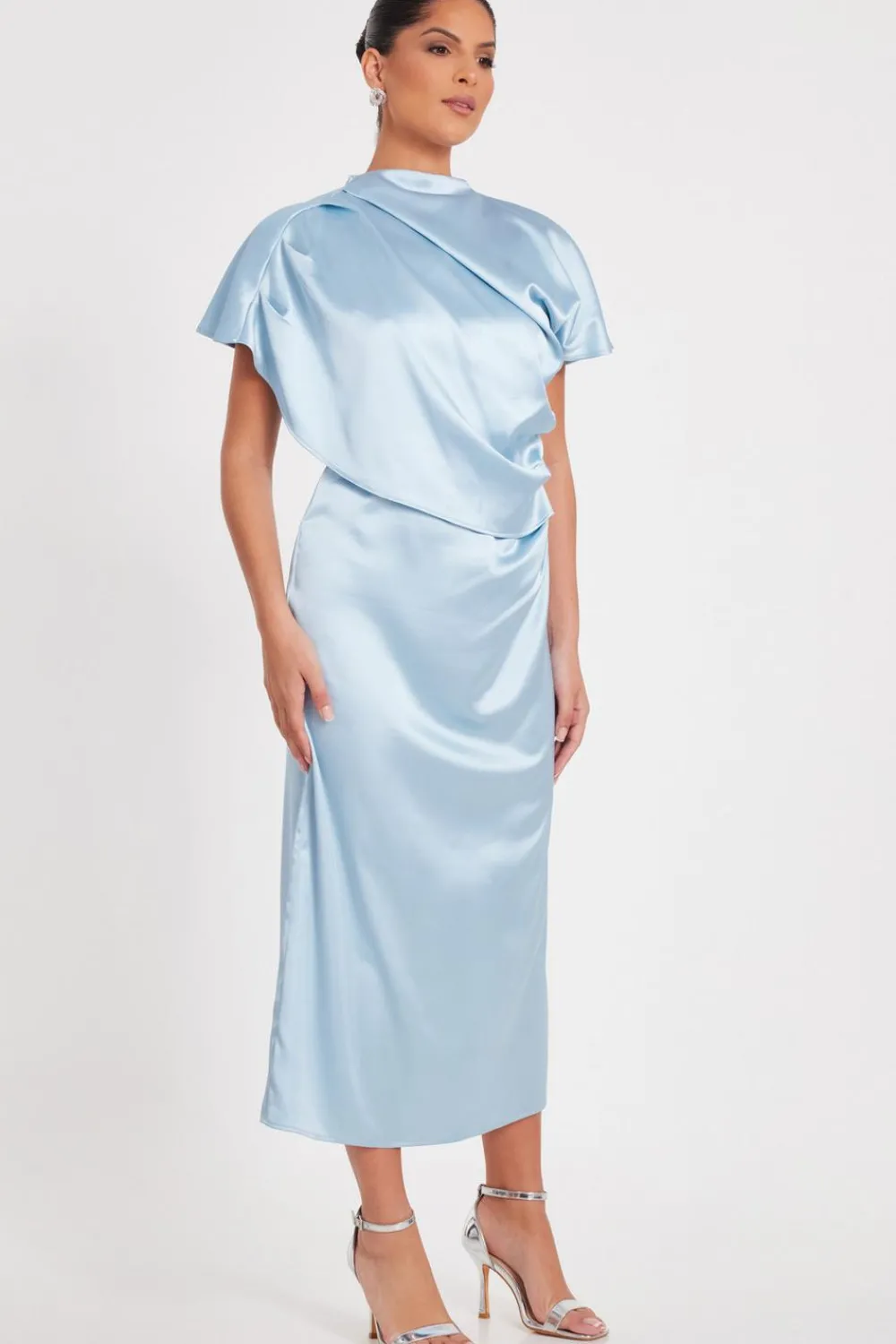 Quiz Day At The Races|Christening Guest>Pale Blue Satin Midi Dress