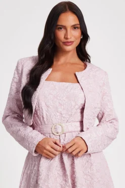 Quiz Christening Guest>Pale Pink Jacquard Crop Jacket
