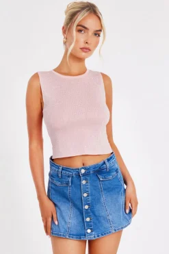 Quiz Going Out Tops|Day Tops>Knit Diamante Crop Top