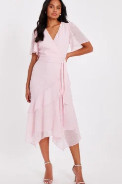 Quiz Day At The Races|Christening Guest>Pale Pink Textured Chiffon Midi Dress