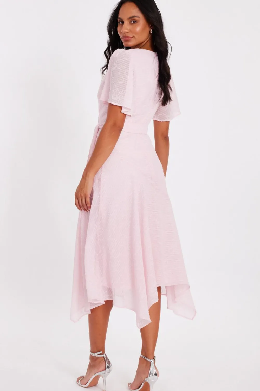 Quiz Day At The Races|Christening Guest>Pale Pink Textured Chiffon Midi Dress