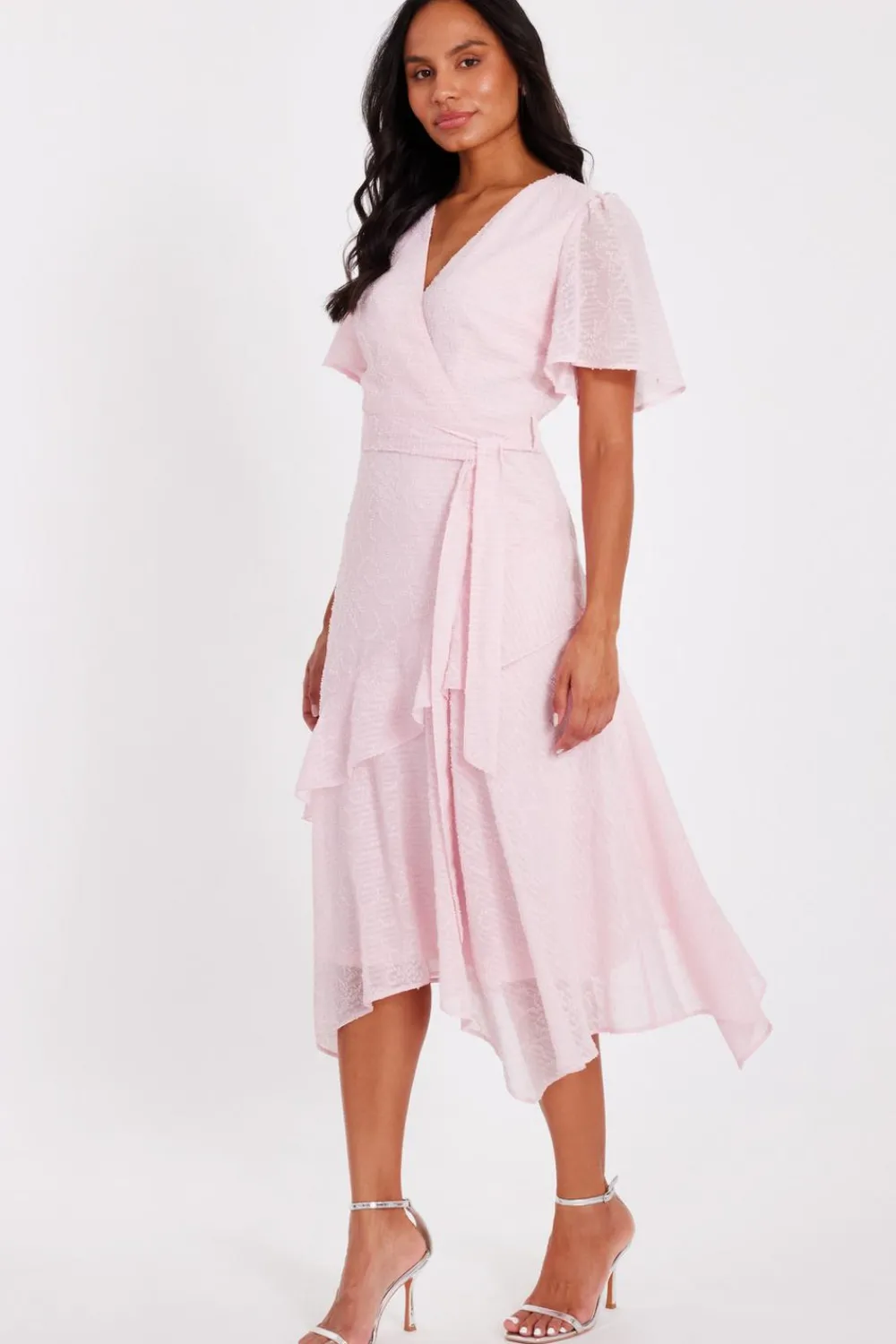 Quiz Day At The Races|Christening Guest>Pale Pink Textured Chiffon Midi Dress