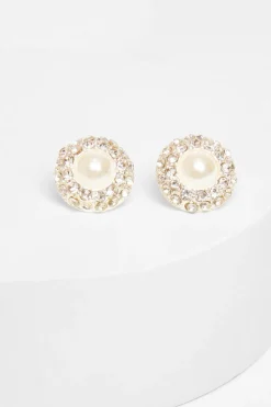 Quiz Wedding Accessories|Jewellery>Pearl Diamante Circle Stud Earring