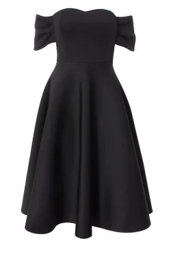Quiz Evening Dresses|Wedding Guest Dresses>Petite Black Bardot Midi Skater Dress