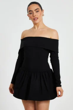 Quiz Going Out|Casual Clothing>Petite Black Bardot Skater Dress