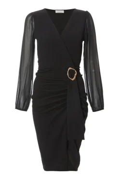 Quiz Christening Guest|Modest>Petite Black Buckle Midi Dress