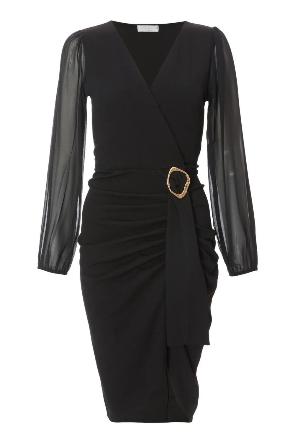 Quiz Christening Guest|Modest>Petite Black Buckle Midi Dress
