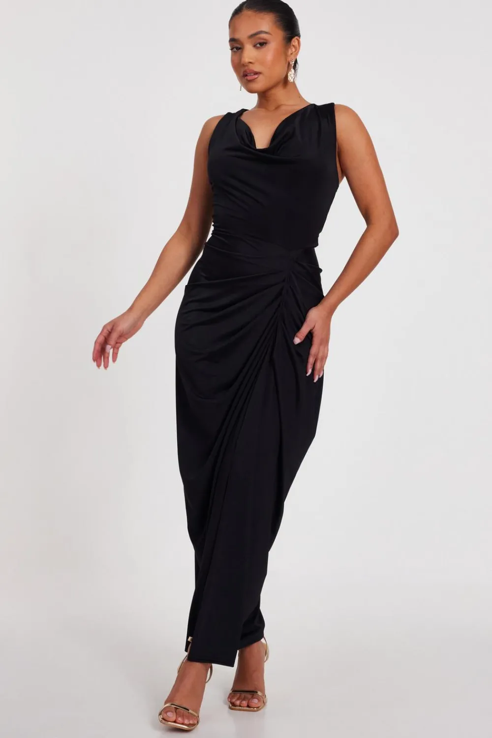 Quiz Evening Dresses|Going Out>Petite Black Cowl Neck Midaxi Dress