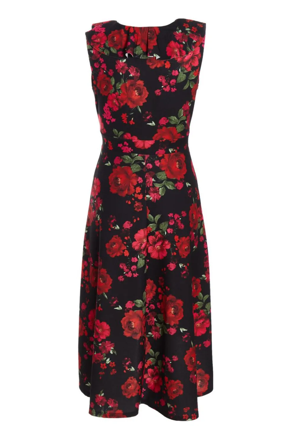Quiz Red Dresses|Midi Dresses>Petite Black Floral Dip Hem Midi Dress