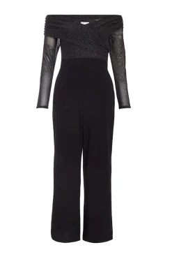 Quiz Occasion Jumpsuits|Going Out Jumpsuits>Petite Black Glitter Mesh Jumpsuit