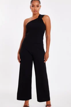 Quiz Occasion Jumpsuits|Going Out Jumpsuits>Petite Black Knot Detail Jumpsuit