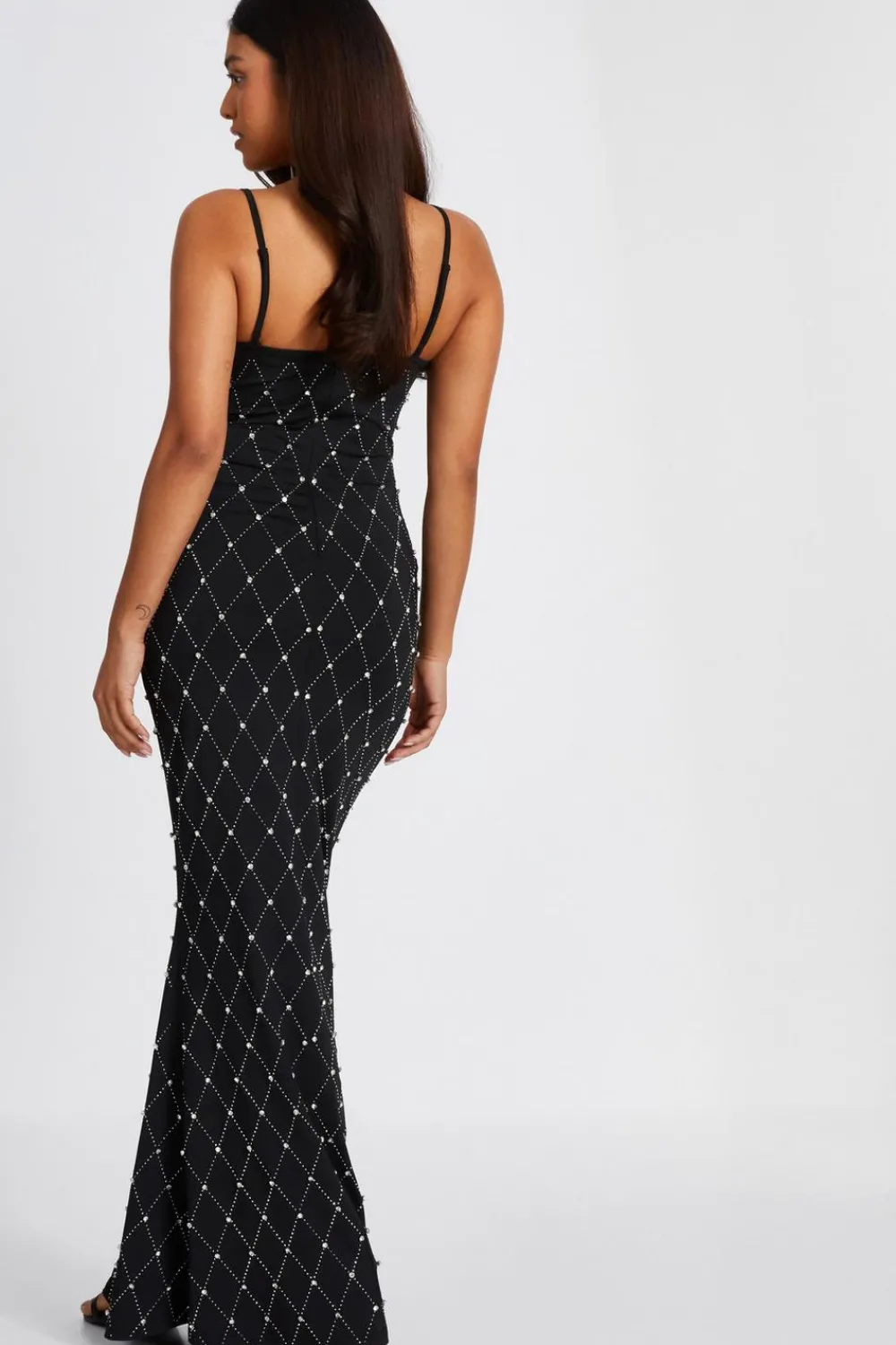 Quiz Evening Dresses|Prom Dresses>Petite Black Rhinestone Square Neck Maxi Dress