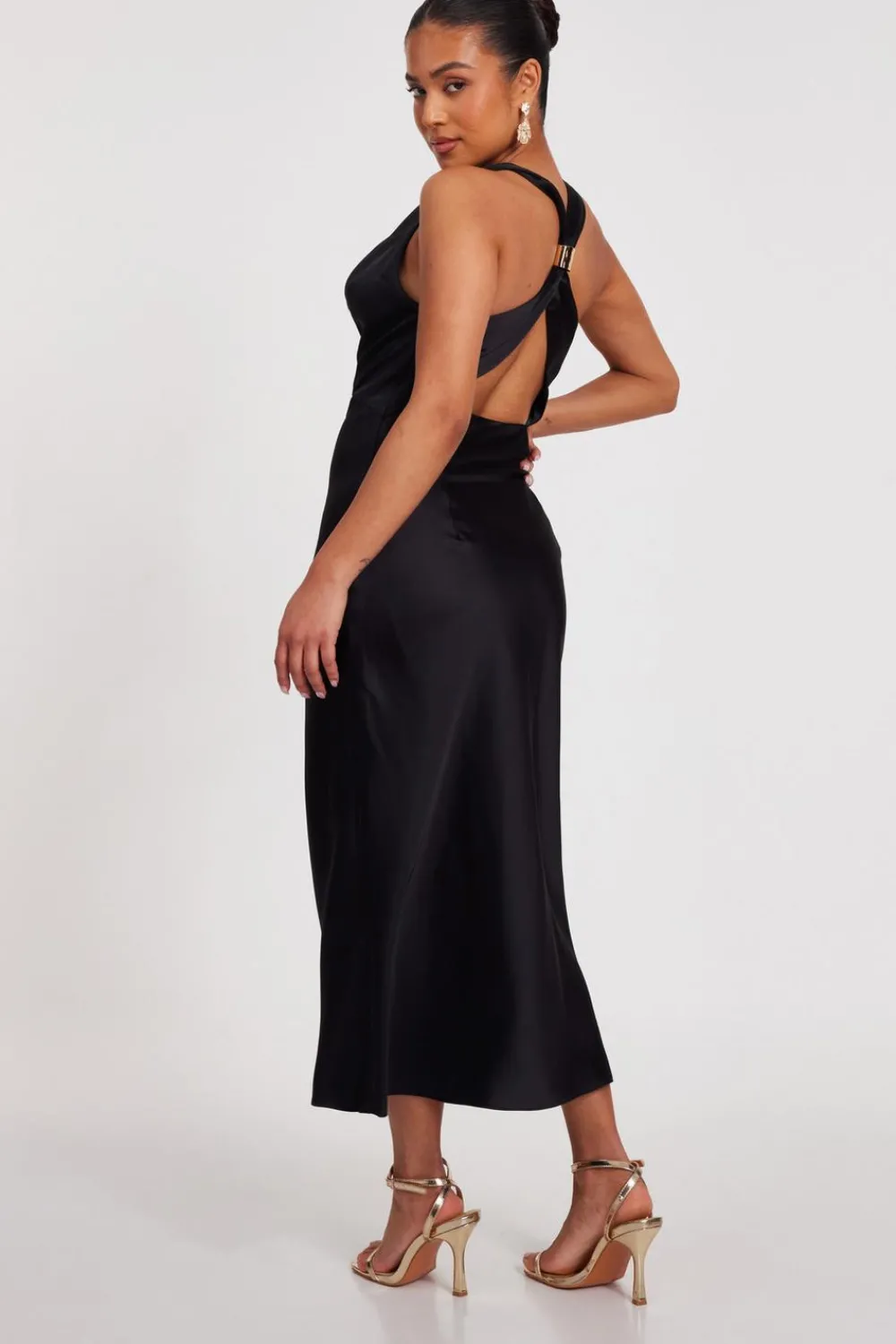 Quiz Prom Dresses|Going Out>Petite Black Satin Midaxi Dress
