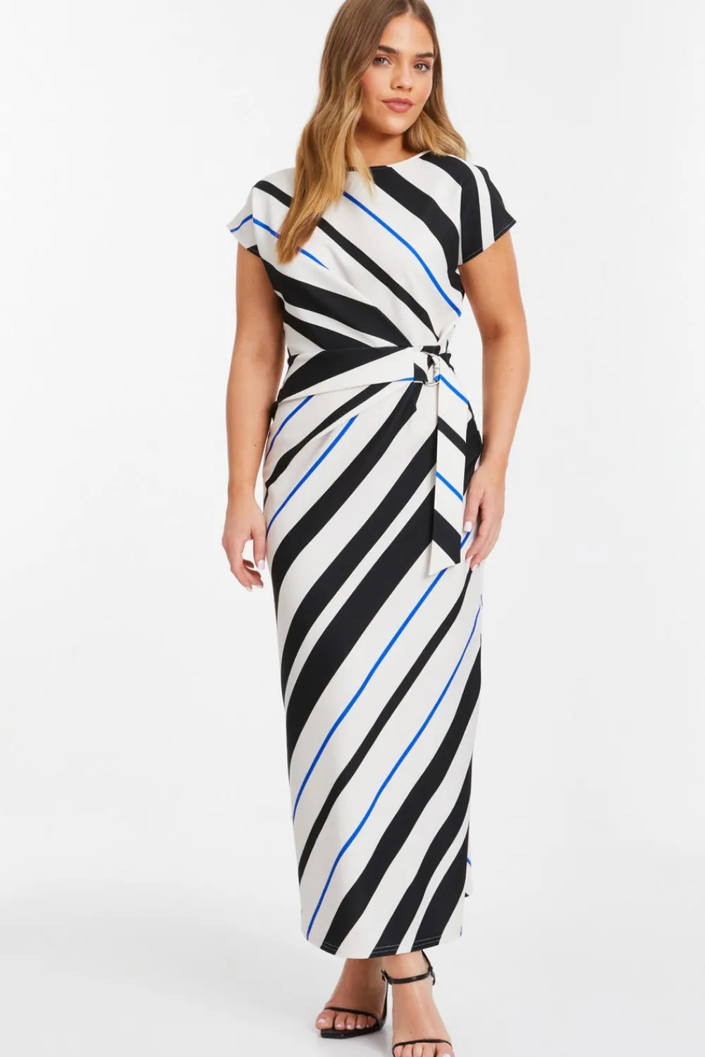Quiz Workwear|Petite Dresses>Petite Black Stripe Tie Belt Midaxi Dress