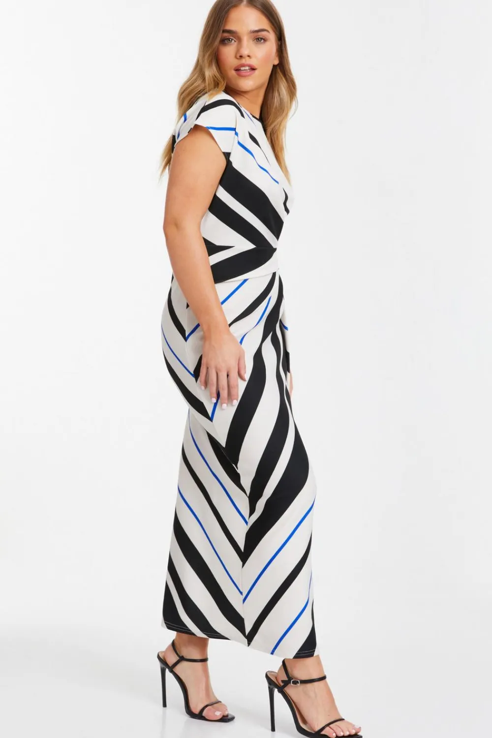 Quiz Workwear|Petite Dresses>Petite Black Stripe Tie Belt Midaxi Dress