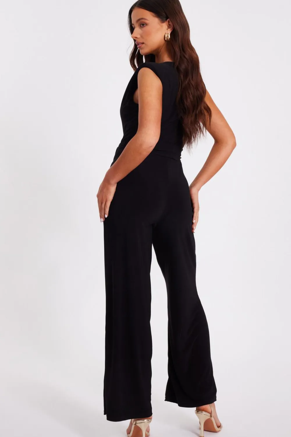 Quiz Going Out Jumpsuits|Evening Jumpsuits>Petite Black Tie Waist Jumpsuit