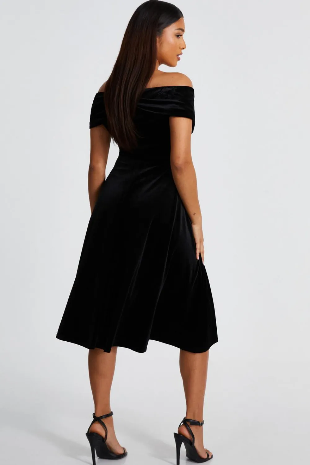 Quiz Prom & Ball|Evening Dresses>Petite Black Velvet Bardot Midi Dress