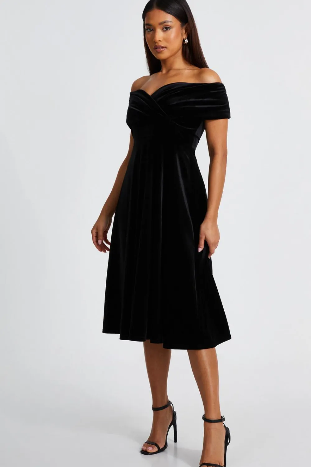 Quiz Prom & Ball|Evening Dresses>Petite Black Velvet Bardot Midi Dress
