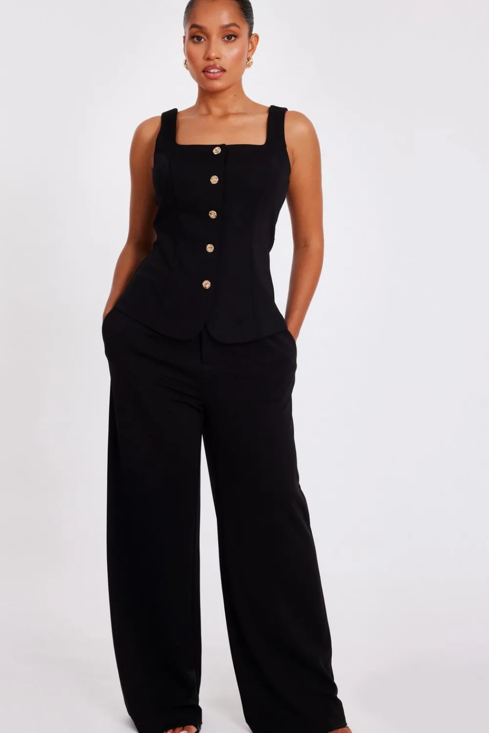 Quiz Day At The Races|Christening Guest>Petite Black Wide Leg Trousers