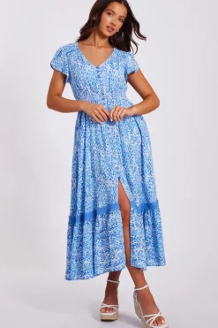 Quiz Summer Clothes|Holiday>Petite Blue Animal Print Midaxi Dress