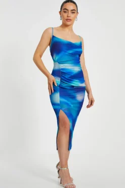 Quiz Summer Clothes|Holiday>Petite Blue Cowl Neck Midi Dress