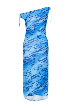 Quiz Summer Clothes|Dresses>Petite Blue Mesh Animal Print Midi Dress