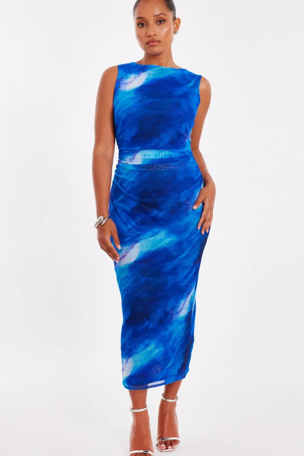 Quiz Summer Clothes|Holiday>Petite Blue Mesh Marble Midaxi Dress