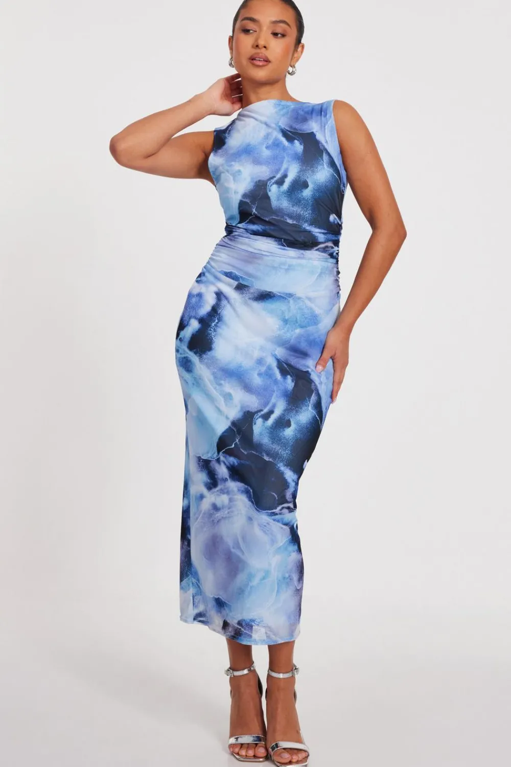 Quiz Going Out|Petite Dresses>Petite Blue Printed Midaxi Dress