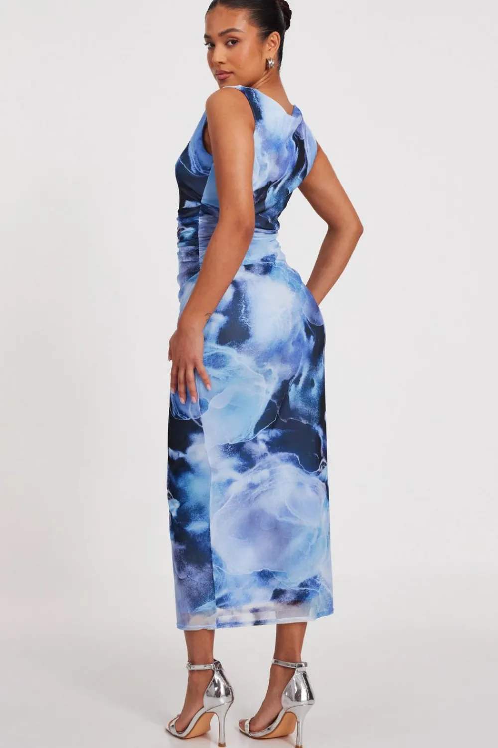 Quiz Going Out|Petite Dresses>Petite Blue Printed Midaxi Dress