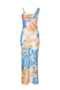 Quiz Day At The Races|Dresses>Petite Blue Satin Floral Midaxi Dress