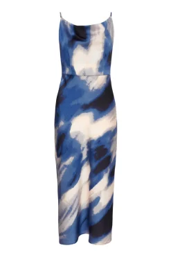 Quiz Day At The Races|Christening Guest>Petite Blue Satin Marble Midaxi Dress
