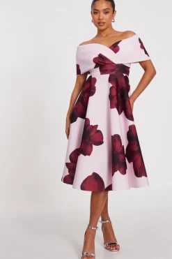 Quiz Summer Clothes|Petite Dresses>Petite Blush Bardot Floral Skater Dress