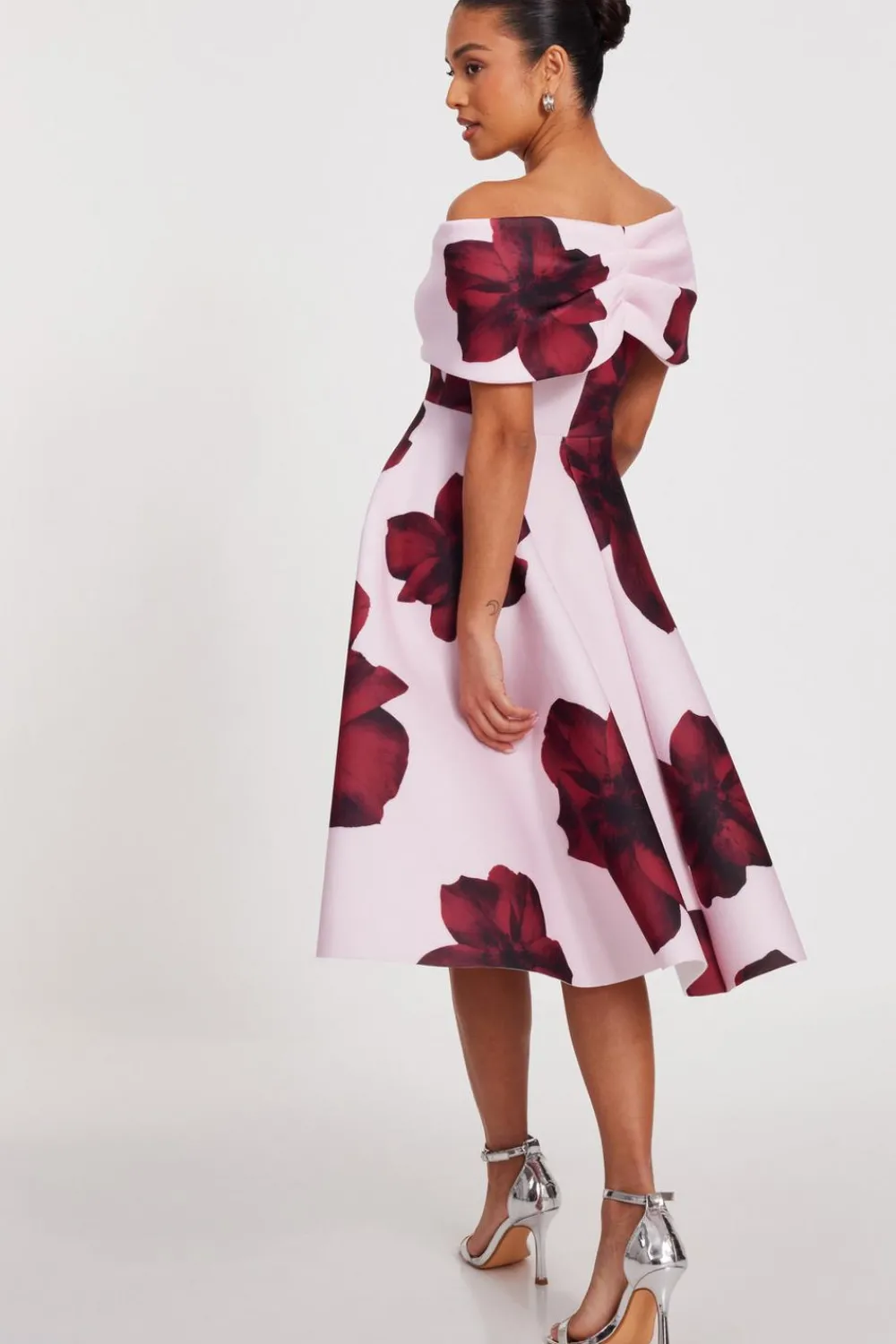 Quiz Summer Clothes|Petite Dresses>Petite Blush Bardot Floral Skater Dress