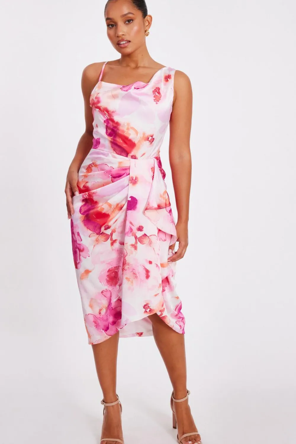 Quiz Day At The Races|Christening Guest>Petite Blush Floral Print Midi Dress