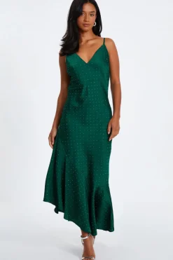 Quiz Prom Dresses|Evening Dresses>Petite Bottle Green Satin Asymmetric Midaxi Dress